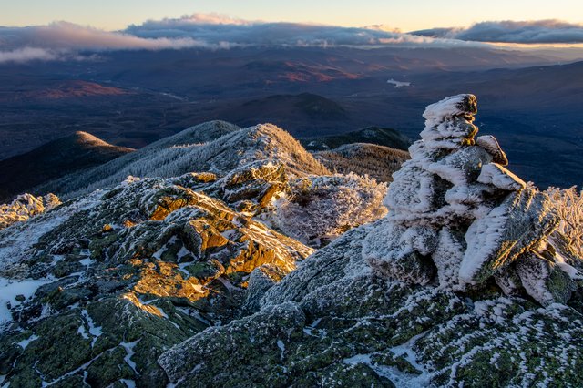 Panoramic view across the Presidentials from a rocky perch on the Howks.